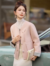 双面羊绒大衣女小个子2025年新款高级感短款秋冬季韩系羊毛呢外套，女装毛呢外套，韩宇舍