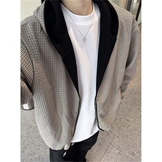 双面穿千鸟格外套女春秋cleanfit情侣宽松开衫连帽卫衣男WYT10，女装短外套，星座1116A（原606A-3）