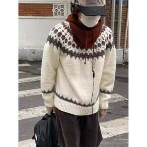 风复古毛衣男秋冬款高级感小众设计针织衫外套宽松AM133图片