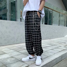 夏季ins潮带链条男青年街头束脚裤格子休闲裤宽松九分裤K607-P32，男装休闲裤，星座512-2