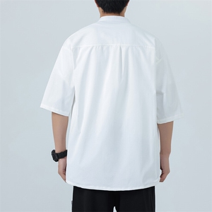 夏装立领短袖衬衫男纯色冰丝垂感大码衬衣 CS604P30图片