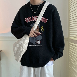 港风  秋冬纯色针织宽松圆领毛衣男情侣潮 M6830 P55控68图片