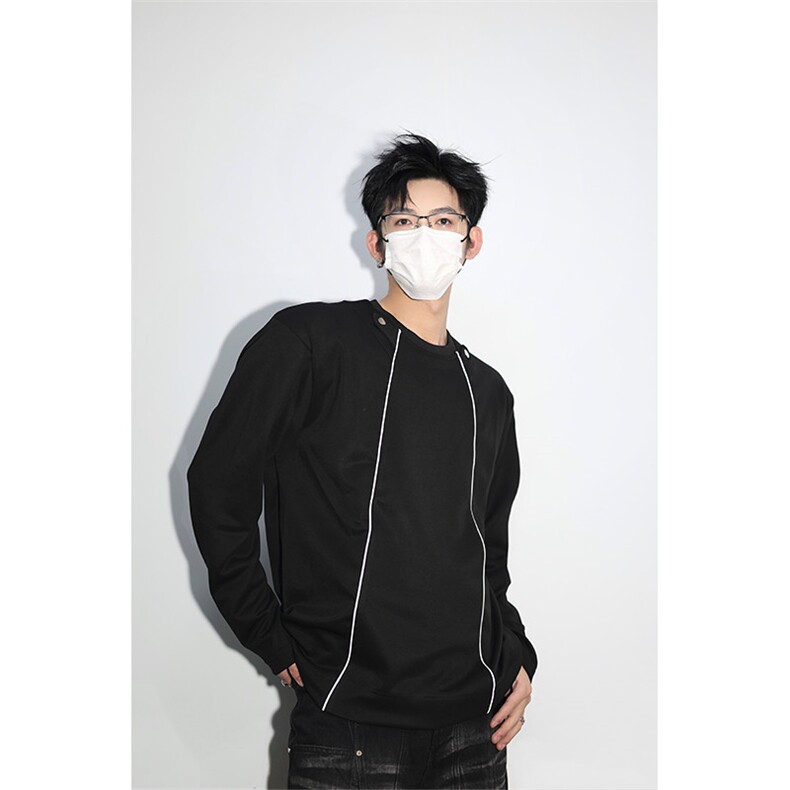 明星私服反光条未来感潮男打底美式潮男休闲高街卫衣打底衫P55，男装T恤，电商B319