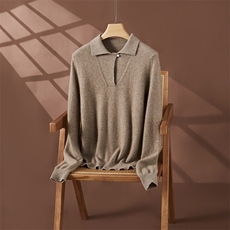 翻领polo衫纯色内搭长袖t恤2024年秋季新款35%羊绒衫，女装羊绒衫，朵沐纯羊绒