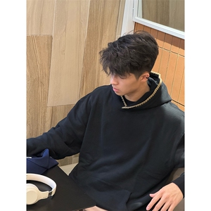 抖音得物高品质二开25秋冬美式重磅宽松纯色连帽贝壳刺绣卫衣W63,高以翔演唱会穿衣搭配图片