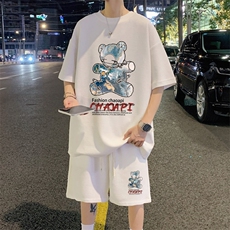 ！2024夏季新款男士潮流青少年短袖套装华夫格半袖HTZ21P50，男装T恤，电商B220
