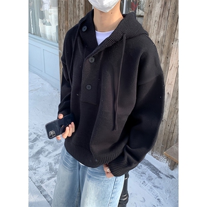 重磅秋冬装北极绒开衫毛衣美式复古休闲慵懒风针织衫加厚连帽外套