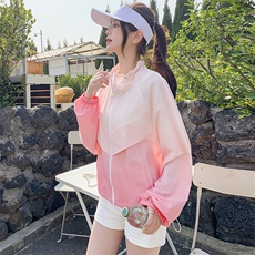 韩版立领抽绳渐变色宽松显瘦气质减龄防晒衣长袖短款户外百搭夏季，女装防晒衣，蝶眷