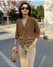 2025时尚百搭7针开衫穿不腻常规宽松型单件，女装针织衫/毛衣，绒阔羊绒