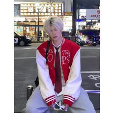 美式拼接撞色珍珠钉珠棒球服休闲夹克外套JK7966特P75，男装夹克，星座908-1