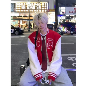 美式拼接撞色珍珠钉珠棒球服休闲夹克外套 JK7966 特P75图片