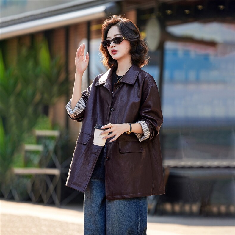 2025秋装新款时尚潮流皮衣外套，女装皮衣，姿萝菲
