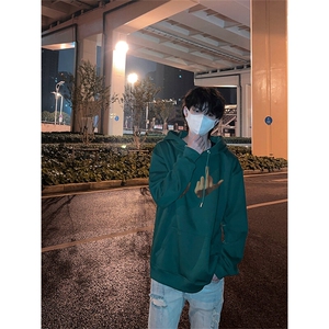 际友好手势中指连帽超重磅情侣装卫衣