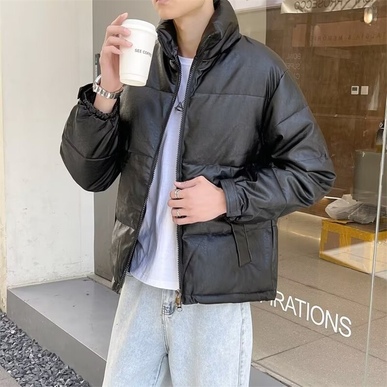秋冬季机车pu皮衣棉服男潮街外套黑色面包服韩版立领棉衣MA22,男装皮衣,星座1116A-2（原606A-1）