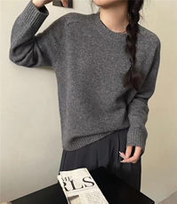 时尚百搭纯毛马鞍肩圆领针织衫女款秋冬显瘦保暖毛衣，女装针织衫/毛衣，百纯羊绒