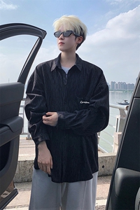 衬衫男秋季新款港风宽松大码灯芯绒扎染刺绣长袖衬衣CS8102-P42图片