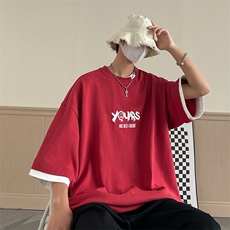 B225-T9358-P40-X55-全棉-撞色-印花重磅假两件纯棉夏季休闲体恤，男装T恤，电商B225