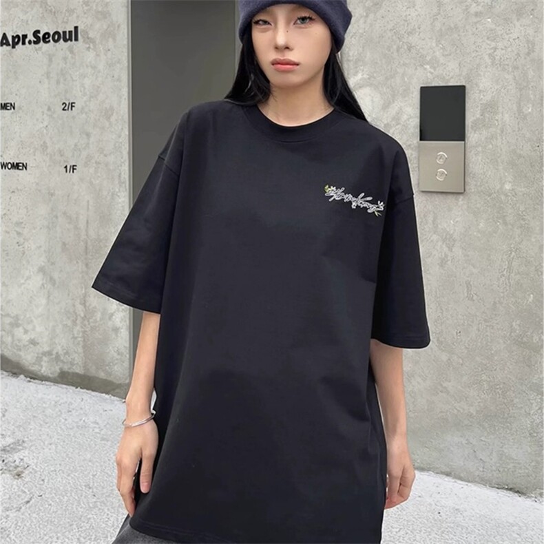 重工花卉刺绣短袖T恤男女款美式宽松凉感防晒upf50情侣上衣,男装防晒衣,星座1210-1