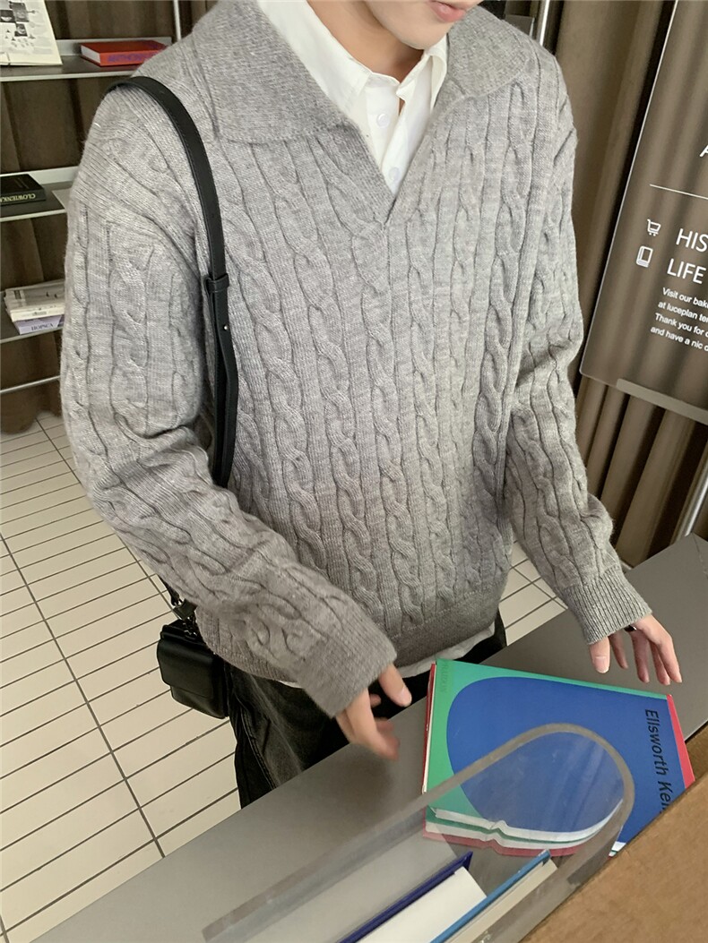 cleanfit麻花毛衣男慵懒松弛感海鸥v领卫衣美式老钱风长袖针织衫,男装针织衫/毛衣,电商C306-1