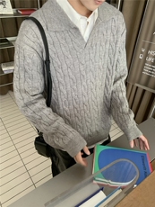 cleanfit麻花毛衣男慵懒松弛感海鸥v领卫衣美式老钱风长袖针织衫，男装针织衫/毛衣，电商C306-1