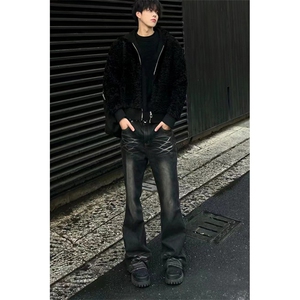 美式ins高街hiphop重工艺水洗暗黑微喇牛仔裤货号K2401P60图片
