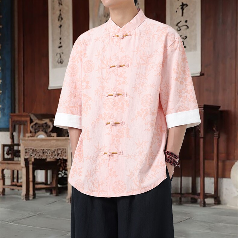 男士衬衫五分袖衬衣中袖印花立领唐装风XZ1512-2552-P45,男装T恤,星座1512