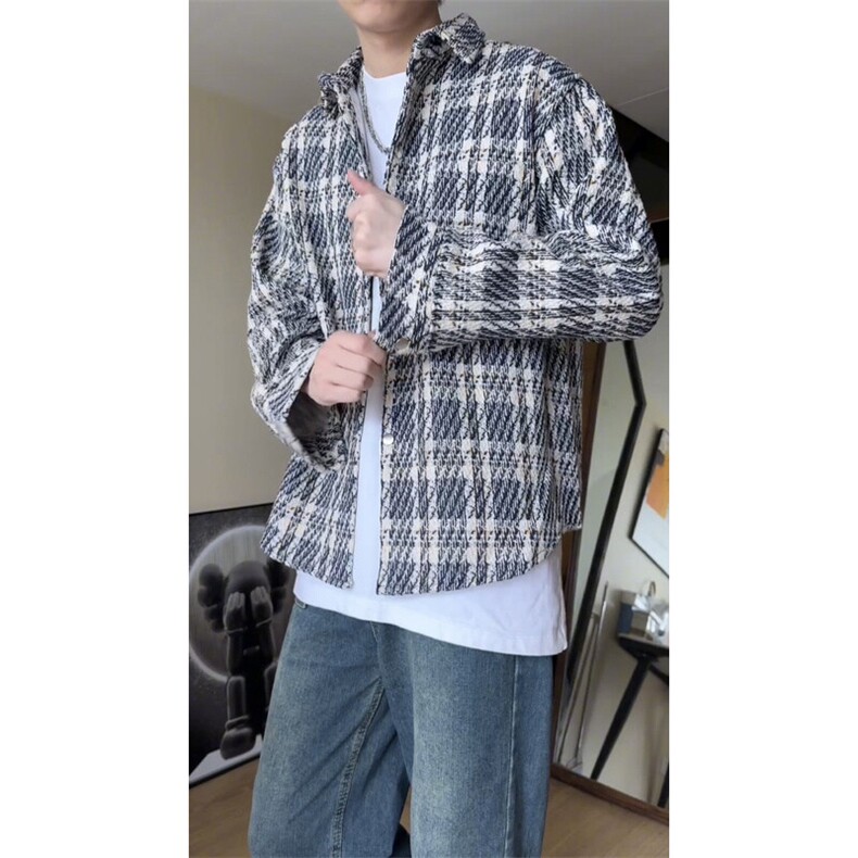 SJ-217-2-JK2416-P65 秋季新款宽松小香风格子夹克外套男图片