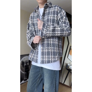 SJ-217-2-JK2416-P65 秋季新款宽松小香风格子夹克外套男图片