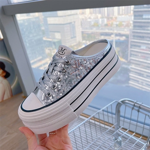真皮包头拖鞋女2024夏季新款平底半拖女休闲时尚凉拖外穿增高女鞋