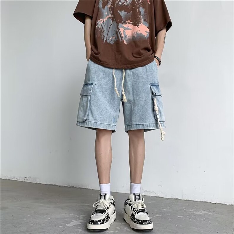美式牛仔短裤男夏季2024新款阔腿裤宽松潮牌痞帅五分裤RK621-P38,男装牛仔裤,星座412-1