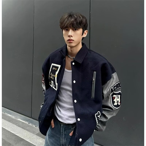 美式复古vintage刺绣棒球服男秋冬季新款ins高街设计感百搭外套图片