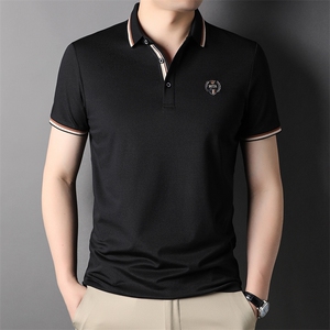 男士短袖t恤翻领冰丝潮牌潮流体恤商务休闲时尚半袖上衣服男装图片