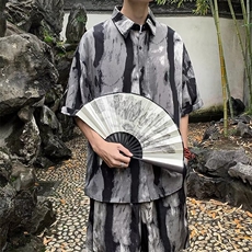 2024夏季冰丝薄款短袖衬衫短裤套装TZ13-P54，男装休闲套装，星座313A-2