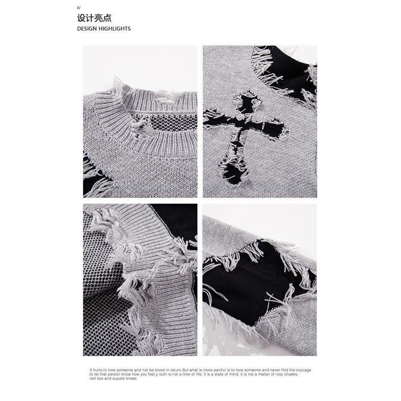 1506/QYM19580/P61悟空有货秋冬不规则破洞复古宽松潮流高街毛衣,男装针织衫/毛衣,星座1506