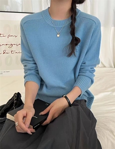 时尚百搭纯毛马鞍肩圆领针织衫女款秋冬显瘦保暖毛衣图片