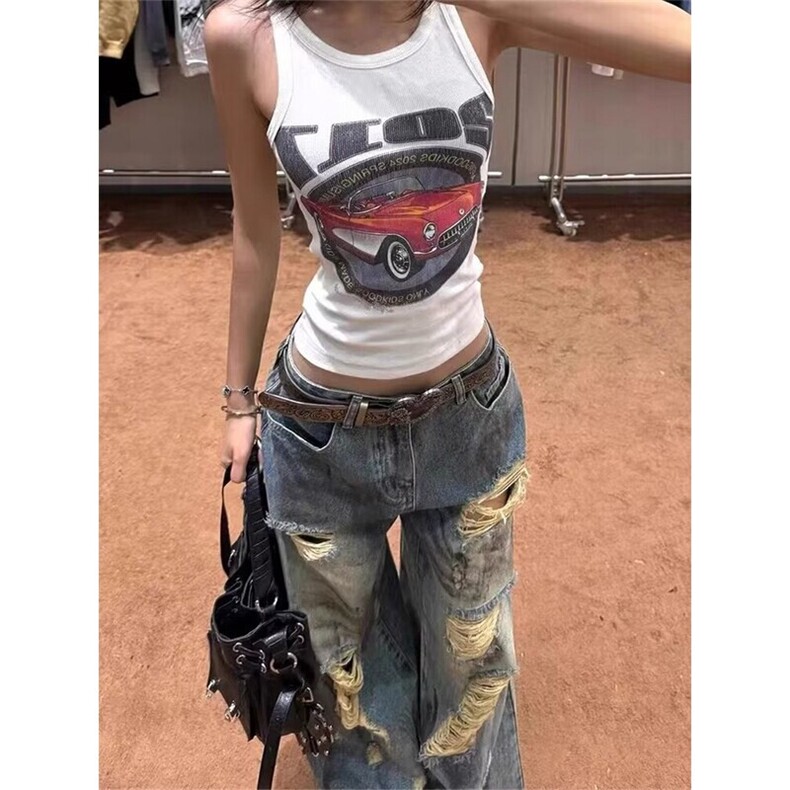 美式高街破洞直筒牛仔裤男女休闲裤NK804/P48，男装牛仔裤，电商D202-1