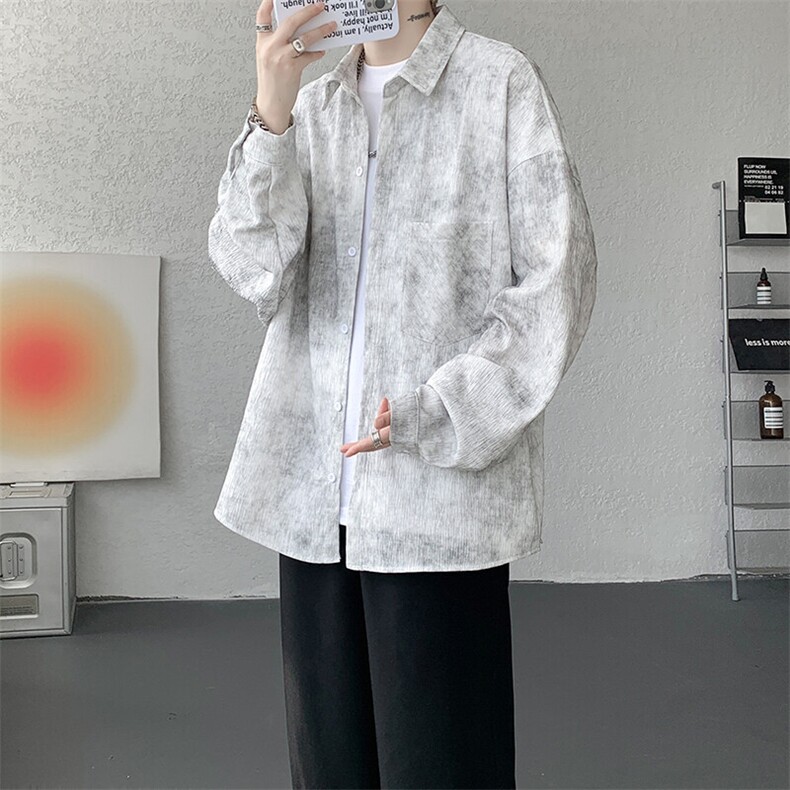 衬衫男秋季新款港风宽松扎染肌理感长袖衬衣CS7012-P40图片