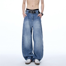 xz905-2-Z077#P65-（控98）美式高街阔腿水洗牛仔裤，男装牛仔裤，星座905-2