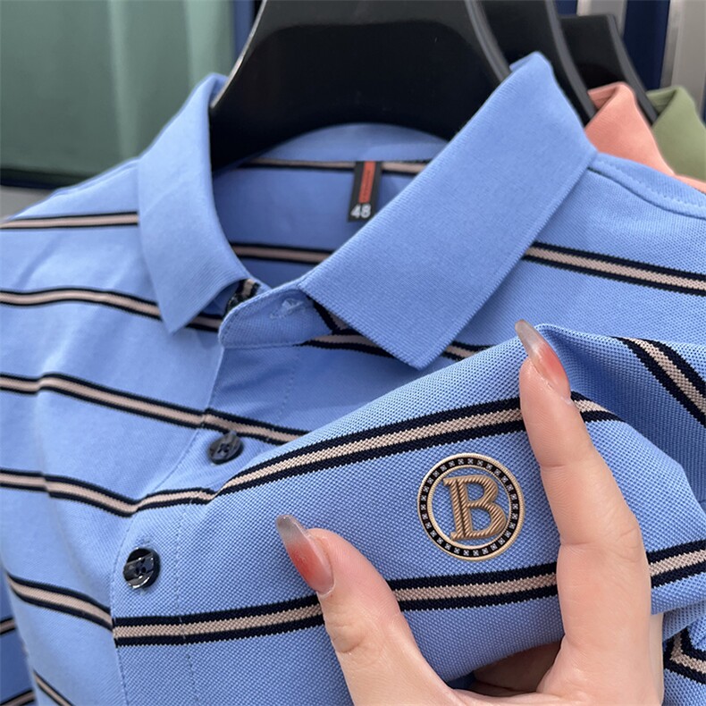 2023夏季新款POLO衫男短袖修身翻领保罗衫休闲商务男士带领T恤图片