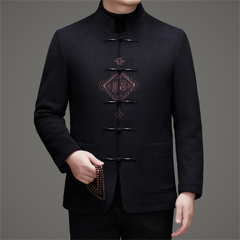 常货中年双面呢羽绒服唐装男士风中式盘扣羊毛呢羽绒内胆唐装，男装羽绒服，钱塘723