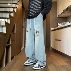 春秋季新款美式破洞牛仔裤潮牌宽松休闲百搭直筒裤，男装牛仔裤，星座410-6（原星座1304-1）