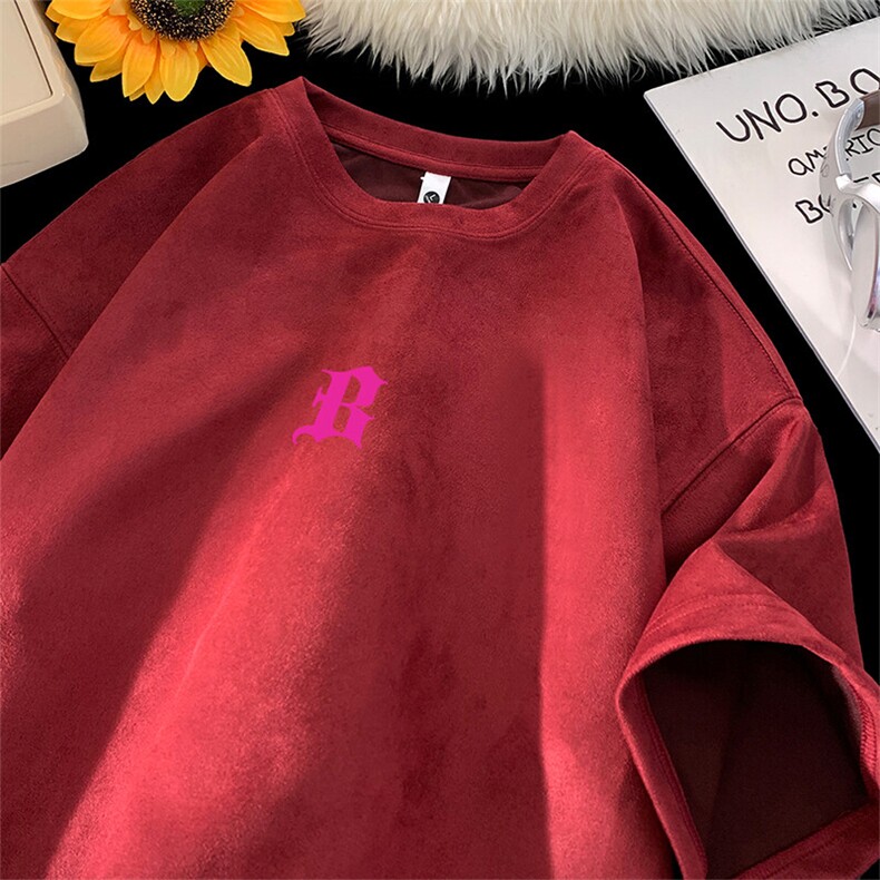 可设48小时发货支持抖音得物来样二开240克重磅美式麂皮绒短袖t恤，男装T恤，电商A486