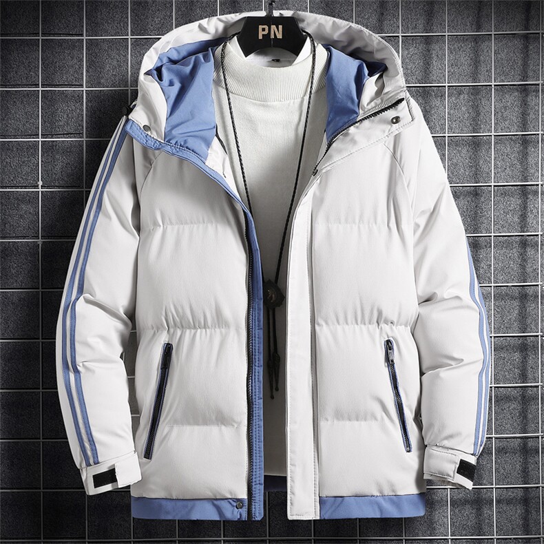 两条杠棉衣男外套冬季防风连帽棉服宽松百搭棉袄纯色外套5811图片