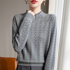 2025年秋季套头长袖圆领蕾丝木耳边打底衫，女装针织衫/毛衣，凯思米羊绒