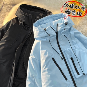 冬季防水连帽滑雪服男女拉链保暖加棉加厚户外中性风外套M42-P165图片