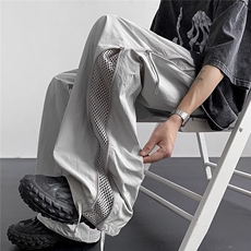 网眼透气孔冰丝裤男港风潮牌机能运动拉链伞兵裤宽松阔腿休闲长裤，男装休闲裤，星座506A