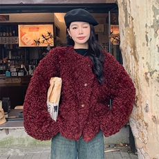 皮毛一体羊羔毛外套女2C317A-8828-P205-K289，女装短外套，2C317A