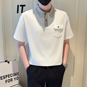 店主风社会小伙男士POLO衫新款异色翻领口袋款T恤301A-1/PL99/P55图片