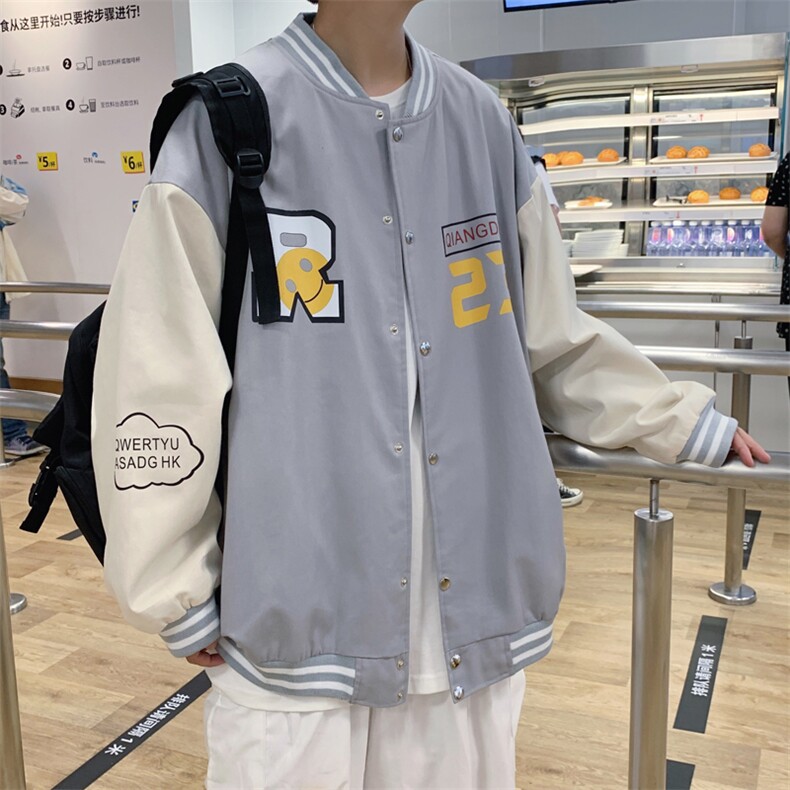 J902P30港风外景秋季棒球领港风情侣字母数字印花学生夹克青年,男装夹克,电商A026-1