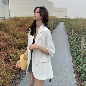 现货雪纺西装外套女春夏薄款2020红防晒小西服图片
